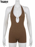yipinpay Sleeveless Halter Women Knitted Ribber Hollow Out One Pieces Y2K Rompers Playsuit Sexy Summer Sport Club 2023 Bodysuit