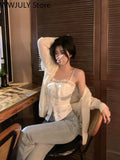 Yipinpay New Pure Color Lace Strap Blouse Ladies Casual Elegant Sexy Crop Tops Party Slim Korean Style Fashion Vest Design Chic