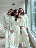 Yipinpay Women's Y2K 2Pcs Heart/Floral Print Pajamas Set Long Sleeve Lapel Button Up Shirt Tops+Sleepwear Pants Pjs Loungewear