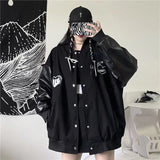 Yipinpay Baseball Bomber Jacket Women Goth Harajuku Patchwork Oversize Leather Jackets Kpop Korean Streetwear Gothic Spring Coat
