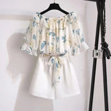 Yipinpay Women's Summer Shorts Suit 2024 New Casual Printed Shirt Top Pants Two Piece Korean Fashion Elegant Short Sleeve Blouse Set