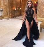 Yipinpay Women's Sexy See-Through Lace Bare Back High Slit Dress Fashion Elegant Solid Color Slim Fit Long Dresses Evening Gown