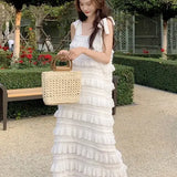 Yipinpay Dress 2023 Summer Fashion New Loose High Waist Strap Sleeveless Black Strapless Maxi Dresses Fairy Trendy White Cake Dress