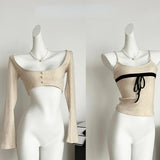 Yipinpay Fall Winter Woman Korean Fashion Two Piece Sets Cropped Sweater Pullovers Tops Jumper Design Gyaru Knitwears 2000s Tide