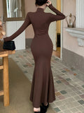 Yipinpay Elegant Black Mermaid Dress Women Casual Chic Long Sleeve Sexy Evening Party Dress French Vintage Pretty Long Dress 2023