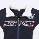 Yipinpay Up Slim Moto & Biker Racing Jackets Women Contrast Stitched Patchwork Full Sleeve Cropped Coats Y2K Autumn Clothes