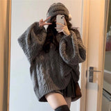 Yipinpay V-neck Women's Sweater Vintage Casual Loose Solid Knit Sweater Preppy Cute Tops Autumn Winter Korean Fashion Pullover