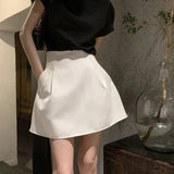 Yipinpay High Waist Wild Faldas Jupe Short Puffy Pocket Black Skirts for Women Wild Y2k White Casual Suit Skirt Work Style Chic