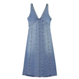 Yipinpay Blue Denim Dress Woman Sleeveless Long Dress Women Straps Midi Casual Dresses For Women Summer 2023 Holiday Dresses