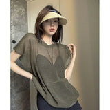 Yipinpay Short Sleeved Top with Hollowed Out Top Paired with Summer Thin and Oversized Sun Protection Clothing for Women