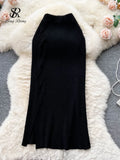 Yipinpay Women Solid OL Knitted Skirt 2024 Temperament High Waist Cross Design Fashion Bodycon Winter Midi Long Sweater Skirt