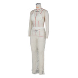 Yipinpay Women's Solid Color Summer Fashion Hand-Knitted Hollow Out Beach Smock Sexy Grid Perspective Two-Piece Set Nightclub Bar Suit