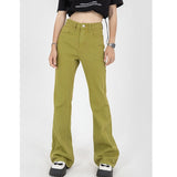 yipinpay Womens Jeans High Waist Green Korean Fashion Streetwear Straight Pants Baggy Casual Vintage Ladies Wide Leg Denim Trouser