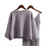 Yipinpay Sweater Set Women's Fashion Two-piece Skirt 2024 Spring And Autumn Solid Color Student Pullover