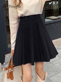yipinpay 2023 Autumn Winter Short Pleated Knitted Skirts Women Kawaii High Waist Mini A-line Skirt Girls Slim Elegant Faldas
