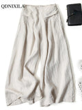 Yipinpay Spring Summer Women's Cotton Linen Wide Leg Pants Loose Elastic High Waist Thin Ladies Skirt Pants Capris Flared Trousers
