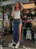 Yipinpay Waist Sexy High Split Denim Skirts Women Midi Slim Micro Long Skirt y2k Retro Blue 2023 Summer Presale Streetwear