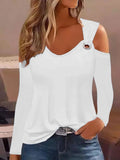 Yipinpay Simple Metal Button V-neck Shirt Blouse For Women 2024 New Fashion Sexy Women Casual Shirt Pullover Tops Female Clothing