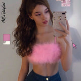 yipinpay Tank top Women Feather Top Pink Streetwear Y2K 2023 Summer Clothing Sleeveless Tops Spaghetti Strap Camis Chic Crop Top