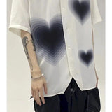 Yipinpay gradient heart Harajuku women blouse short-sleeved shirt cardigan pajamas collar goth Korean summer streetwear casual