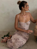 Yipinpay Low Chest Print Spaghetti Strap Dress 2023 Evening Party Banquet Backless Maxi Dresswear Chic Female Floral Vestidos