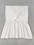 Yipinpay White Tube Top Knit Twist Crop Top Women Elegant Lace Mesh Strapless Corset Top Korean Sexy Streetwear Cute Chiffon Blouse