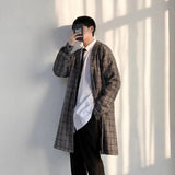 Yipinpay Men's Coat Korean Long Plaid Woolen Overcoat Fashion Casual Single-breasted Long Jackets luxury Winter Clothes for Men 2023