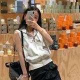 Yipinpay Vintage Hooded Tank Top Women Clothing Summer New Fashion Loose Casual Sports Gray Sleeveless Short Vest Women Top