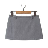 Yipinpay Y2K Low Waist Mini Skirt With Short Lining Women Gray Black Summer A Line Skirts Party