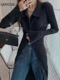Yipinpay Autumer Winter Knit Casual Long Sleeve Button Elegant Chic POLO Collar Slim Sweater Dress for Women Vintage Korean Fashion