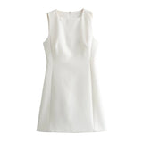 Yipinpay New Women Sleeveless Square Neck Tank White Dress Summer Office Ladies Mini Vestidos