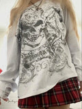 Yipinpay Women Y2K Grunge Fairy Tops Fashion Halloween Long Sleeve Off Shoulder Skull Print Casual Street Party Fall T-Shirt