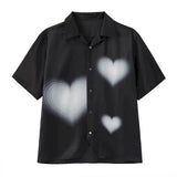Yipinpay gradient heart Harajuku women blouse short-sleeved shirt cardigan pajamas collar goth Korean summer streetwear casual