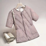 Yipinpay Coats Short Puffer Jacket Chaquetas Mujer Cotton-padded Thick Outwear Tops Solid Argyle Overcoat Plaid Parkas Half Black