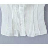 Yipinpay Sweet Lace Trim White Slim Camis Sexy Women Cotton Tank Top Summer Bow Front Button Crop Top