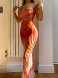 Yipinpay See-Through Striped Spaghetti Strap Bodycon Long Dress 2023 Summer Sexy Sleeveless O Neck Wrapped Sling Party Dresses