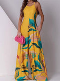 Yipinpay Gradient Sling Wide Leg Pant Romper 2023 Summer Women Backless Sleeveless Jumpsuit Ladies Vintage Pattern Printed Overall