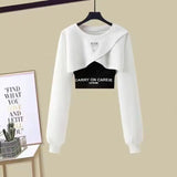 Yipinpay Spring Autumn Women's Tracksuit Set Korean Fashion Short Long-sleeved Sweater+Vest+Casual Wide Leg Pants Three-piece Suit