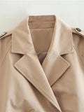 Yipinpay New Women Fashion With Belt Oversized Cropped Trench Coats Vintage Double Button Long Sleeve Ladies Short Khaki Jacket