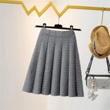 Yipinpay and Winter High Waist Knitted Half Skirt Women Versatile A-line Skirt Pleated Skirt Wearing Short Skirt Outside Women