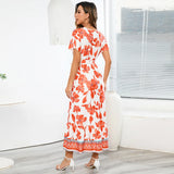 Yipinpay Summer New Large Size Retro Exotic Printed Long Dress Bohemian Seaside Vacation Beach Dress Women