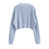 Yipinpay New Autumn Women Vintage Lazy Hole Crop Knit Sweater Oversize Pullover Chic Top