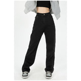 yipinpay Baggy Black Women's Jeans Straight Loose High Waist Trousers Streetwear Classic Casual Fashion Mom Denim Wide Leg Pants