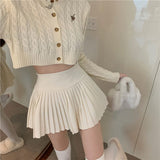 Yipinpay Elegant Woolen Pleated Mini Skirt Women Cute Autumn Winter 2023 Korean Fashion High Waist Solid A-line Sexy Short Skirts