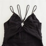 Yipinpay Cut Out Long Dress Women Black Backless Slip Dress Woman Ruched Sexy Summer Dresses For Women 2023 Evening Party Dresses