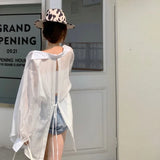 Yipinpay Women Blouses Solid Wear Early Spring Thin Pure Shirt Split Back Loose Sunscreen Long-sleeved Shirt Polo Collar Female Clothing