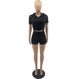 Yipinpay Short Sweatpants Jogger Hooded Outfits Set Women Jogging Causal Two Piece Pants Set