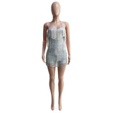 Yipinpay Women's Fringe Romper 2024 Sequined Lace-Up Mid-Waist Party Chic Ladies Summer Comfortable Slim Strap Romper Shorts