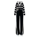 Yipinpay Women's Autumn Winter Suit Korean Elegant Chic Short Knit Sweater Wide Leg Pants Two Piece Female Fashion Sweater Matching Set