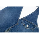 Yipinpay Blue Denim Top Female Halter Backless Crop Top Women Asymmetric Off Shoulder Tops For Women Sleeveless Summer Sexy Tops